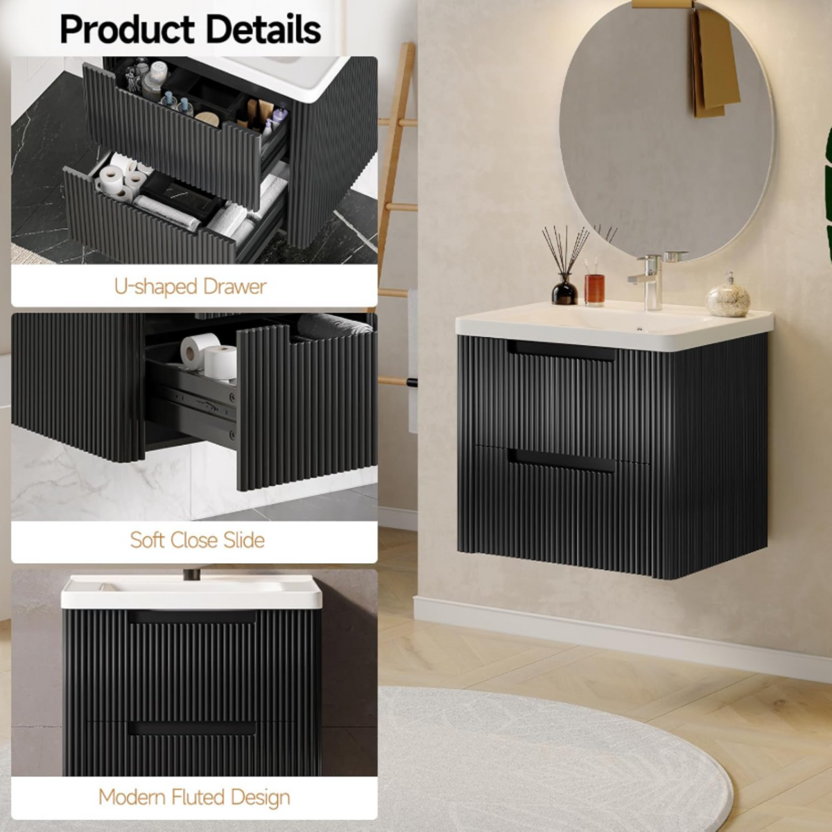 24-Inch Small Floating Bathroom Vanity with Sink
