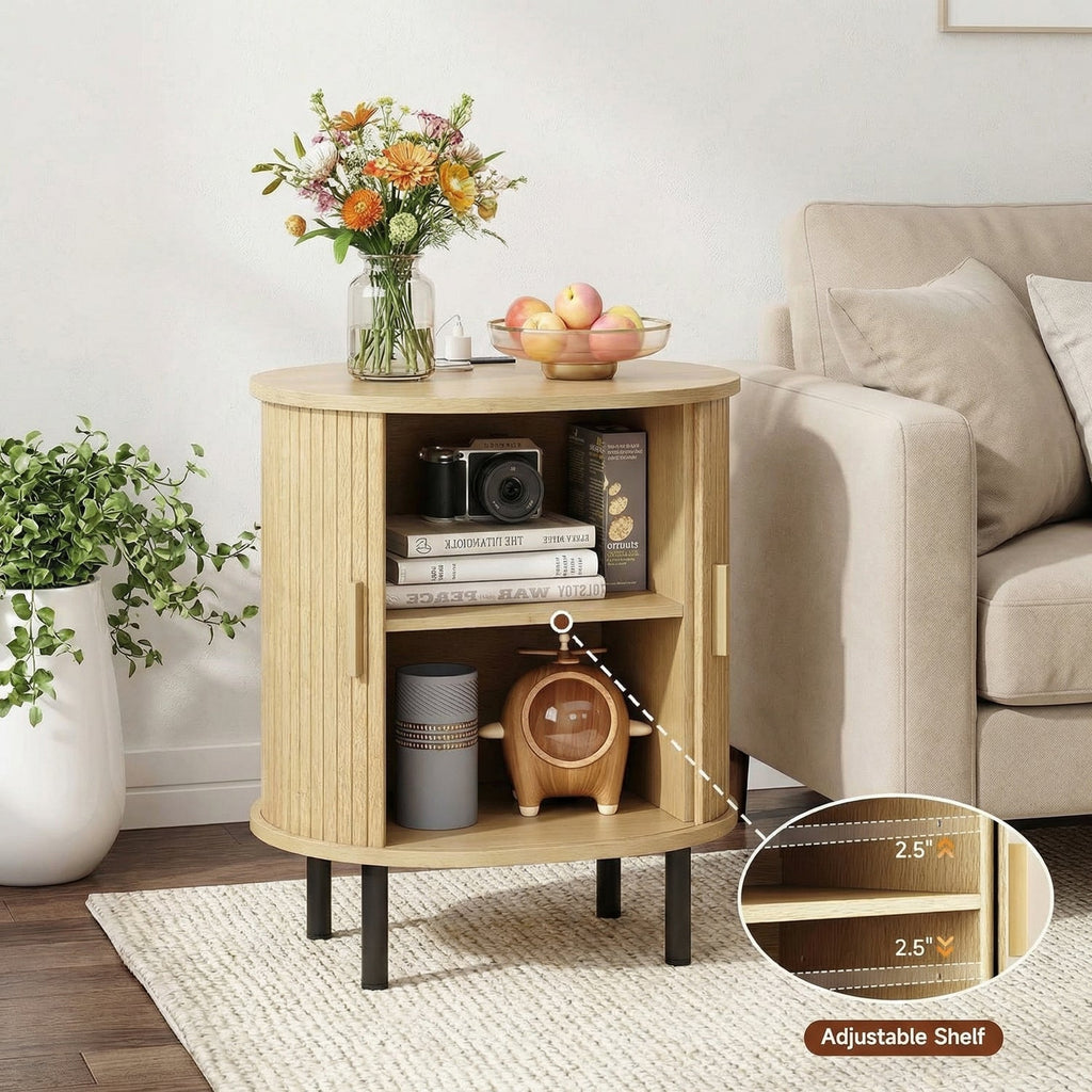 Side Table Nightstand with Charging Station