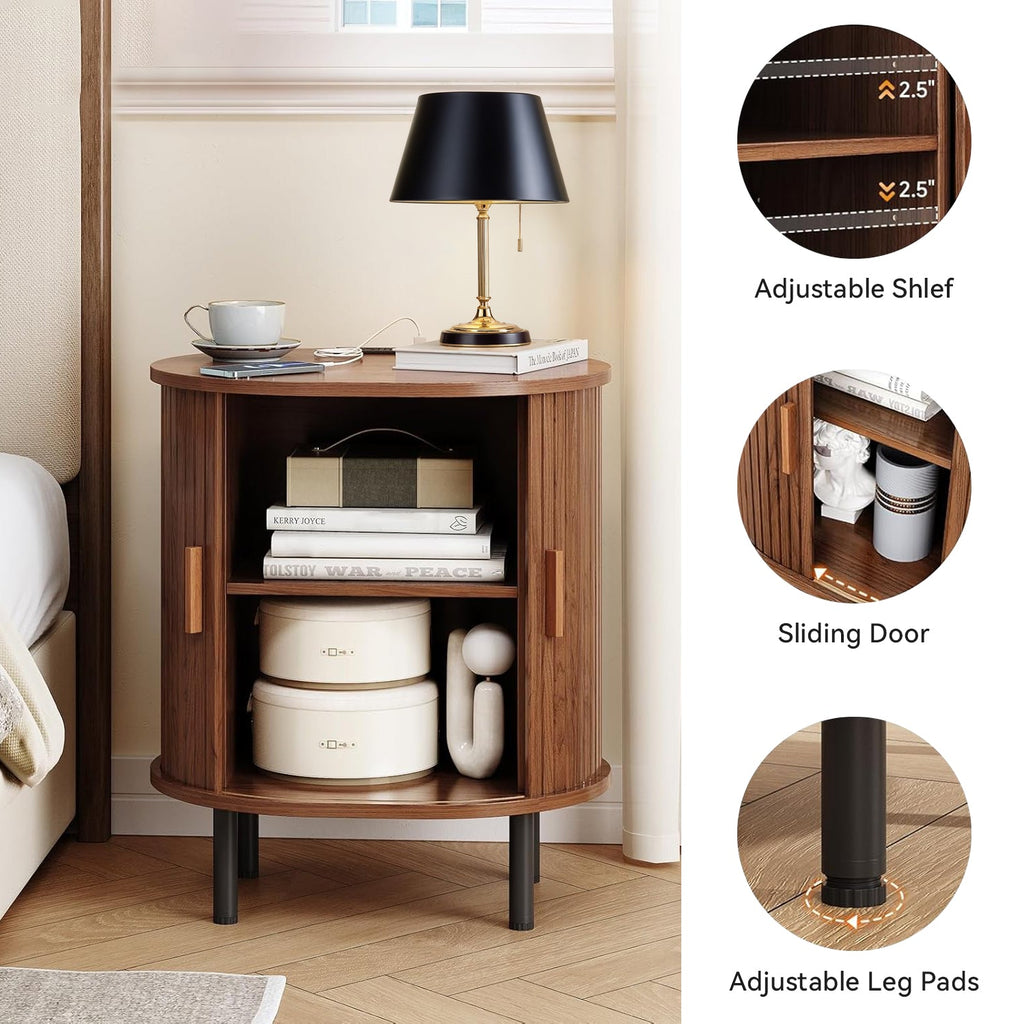 Side Table Nightstand with Charging Station