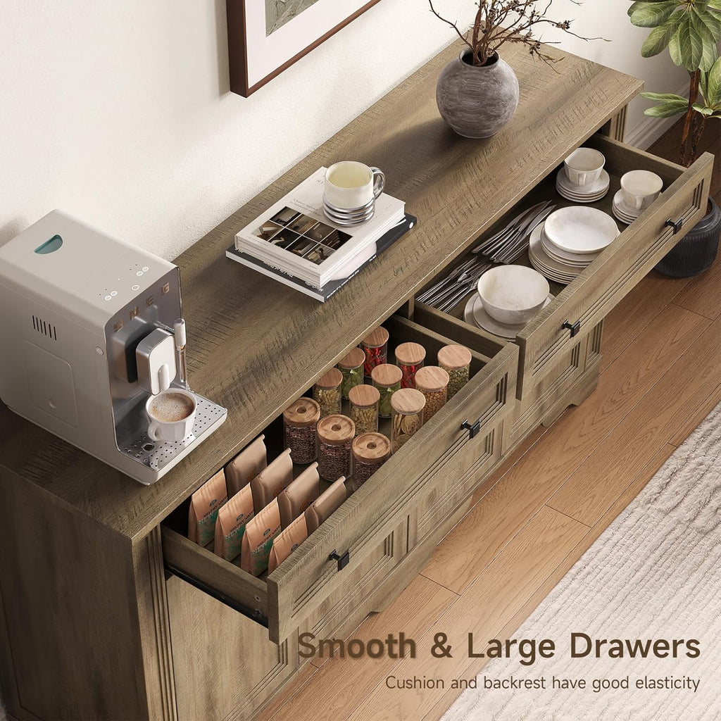 63 Inch Kitchen Sideboard Buffet with Drawers and Doors