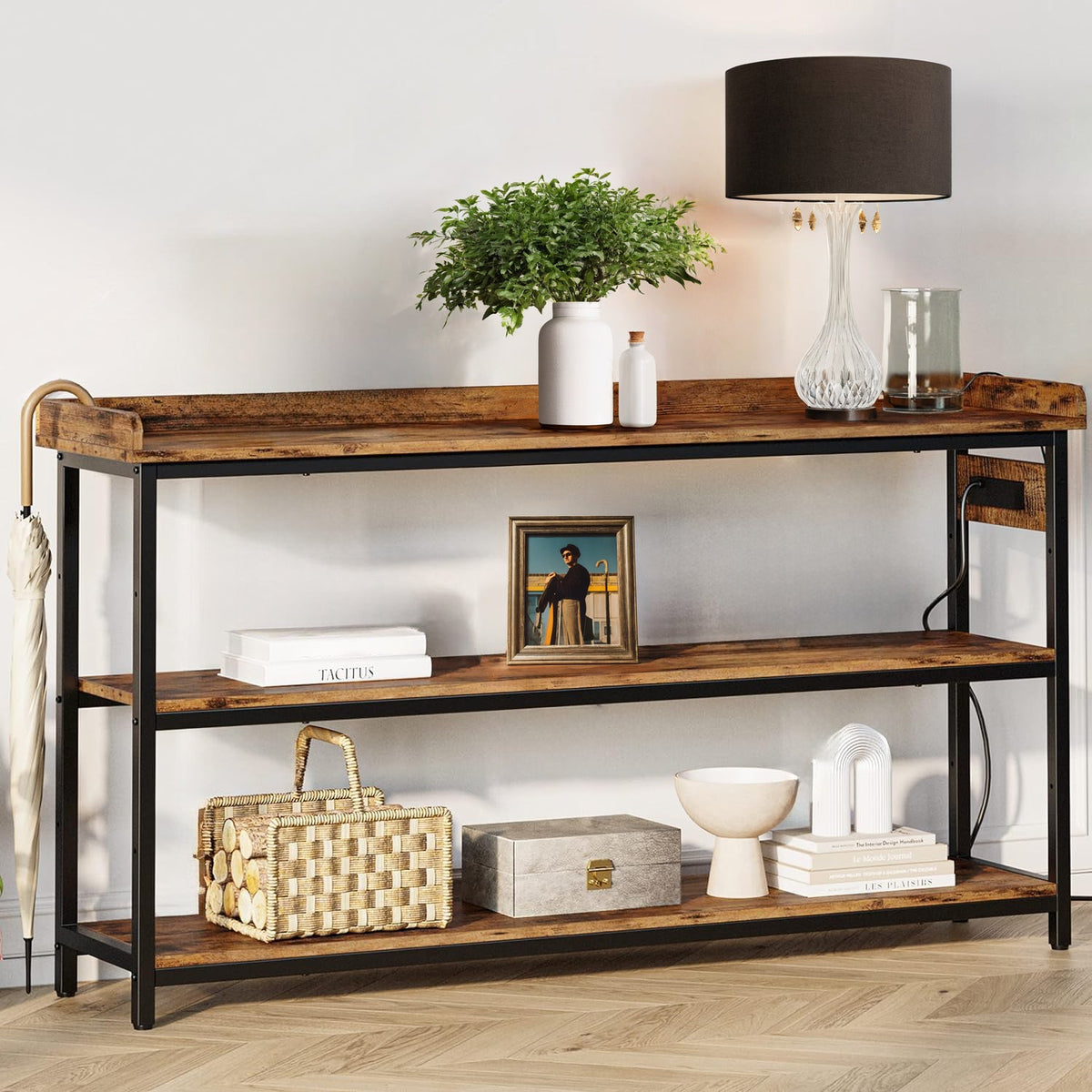 55 Inch Adjustable Console Table with Power Outlet