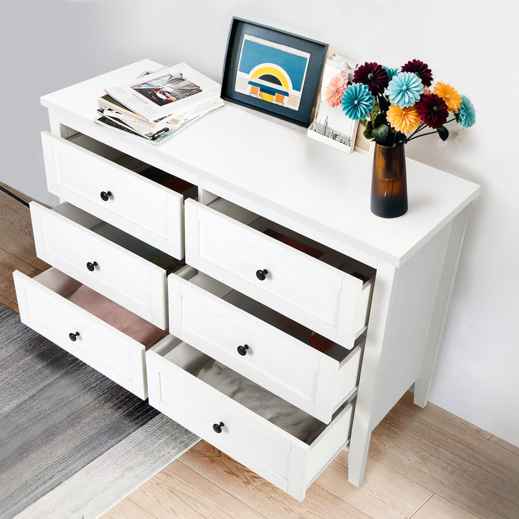 Traditional White 6 Drawer Dresser