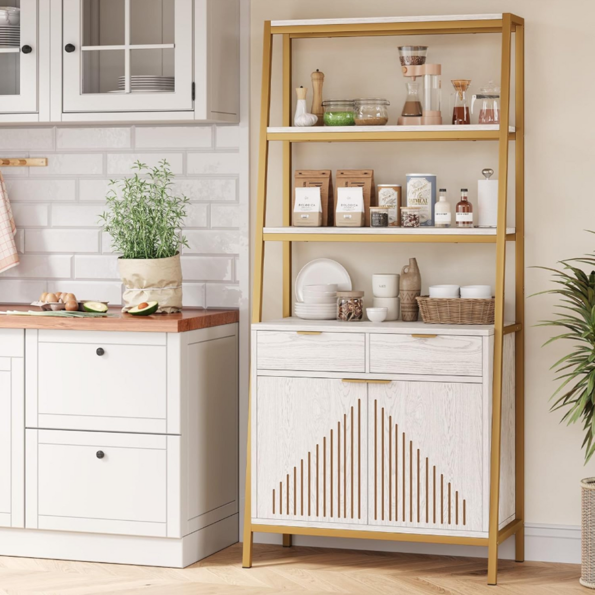 69 Inch 6-Tier Tall Bookcase with 2 File Drawers