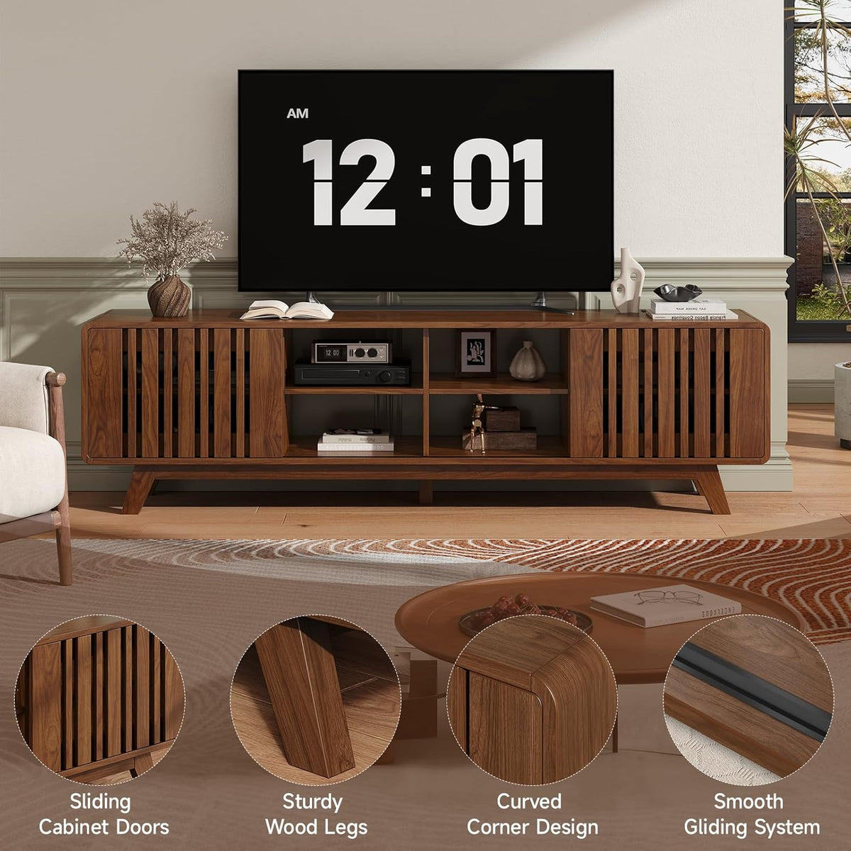 63 or 70 Inch TV Stand with Sliding Grille Doors
