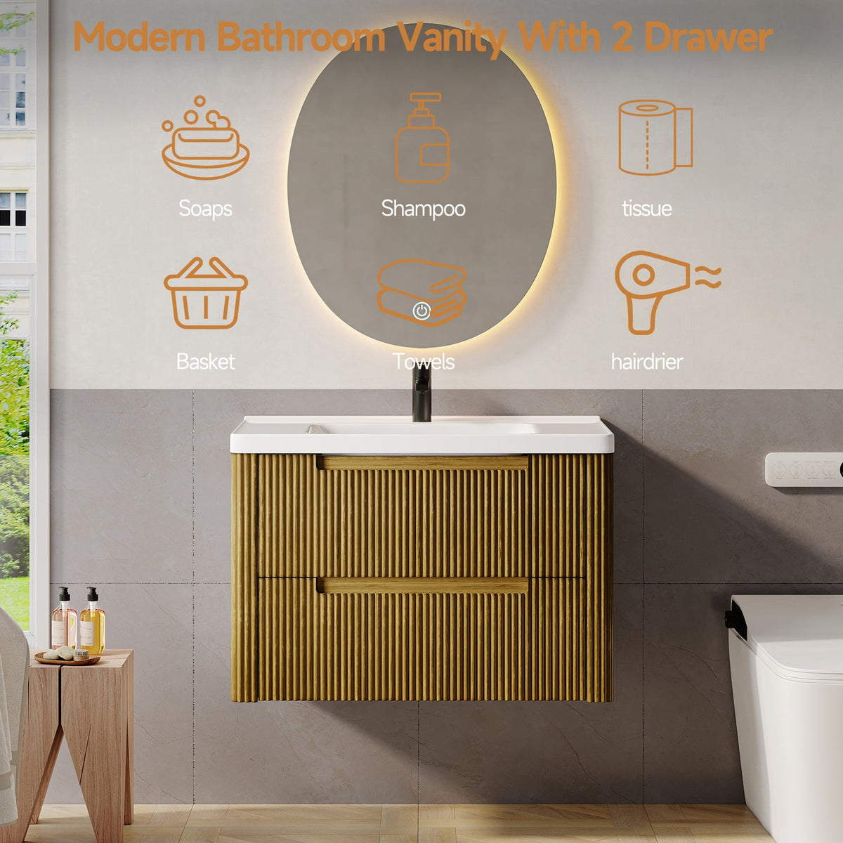 32-Inch Floating Bathroom Vanity with Sink