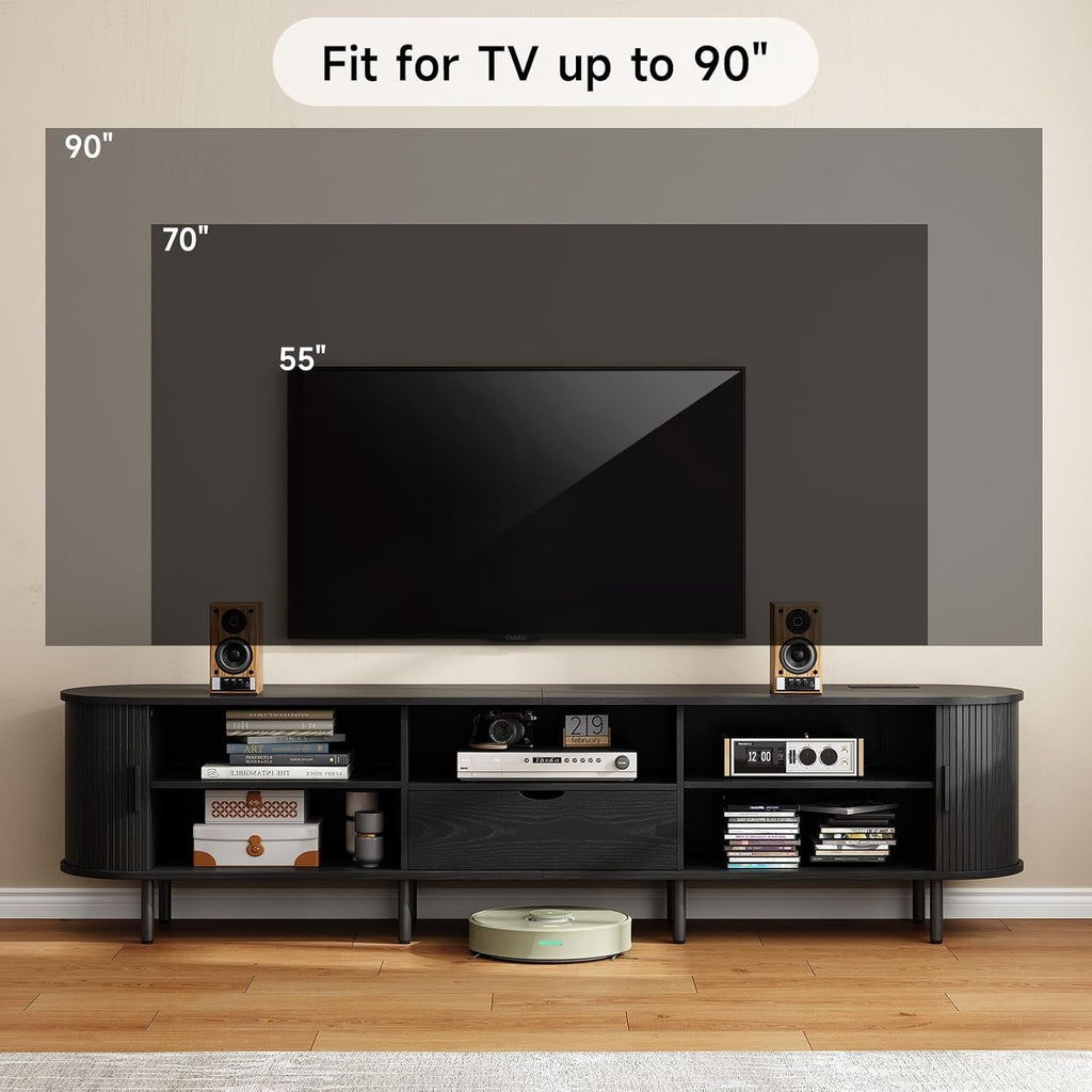 86 Inch TV Stand with Sliding Doors and Charging Station