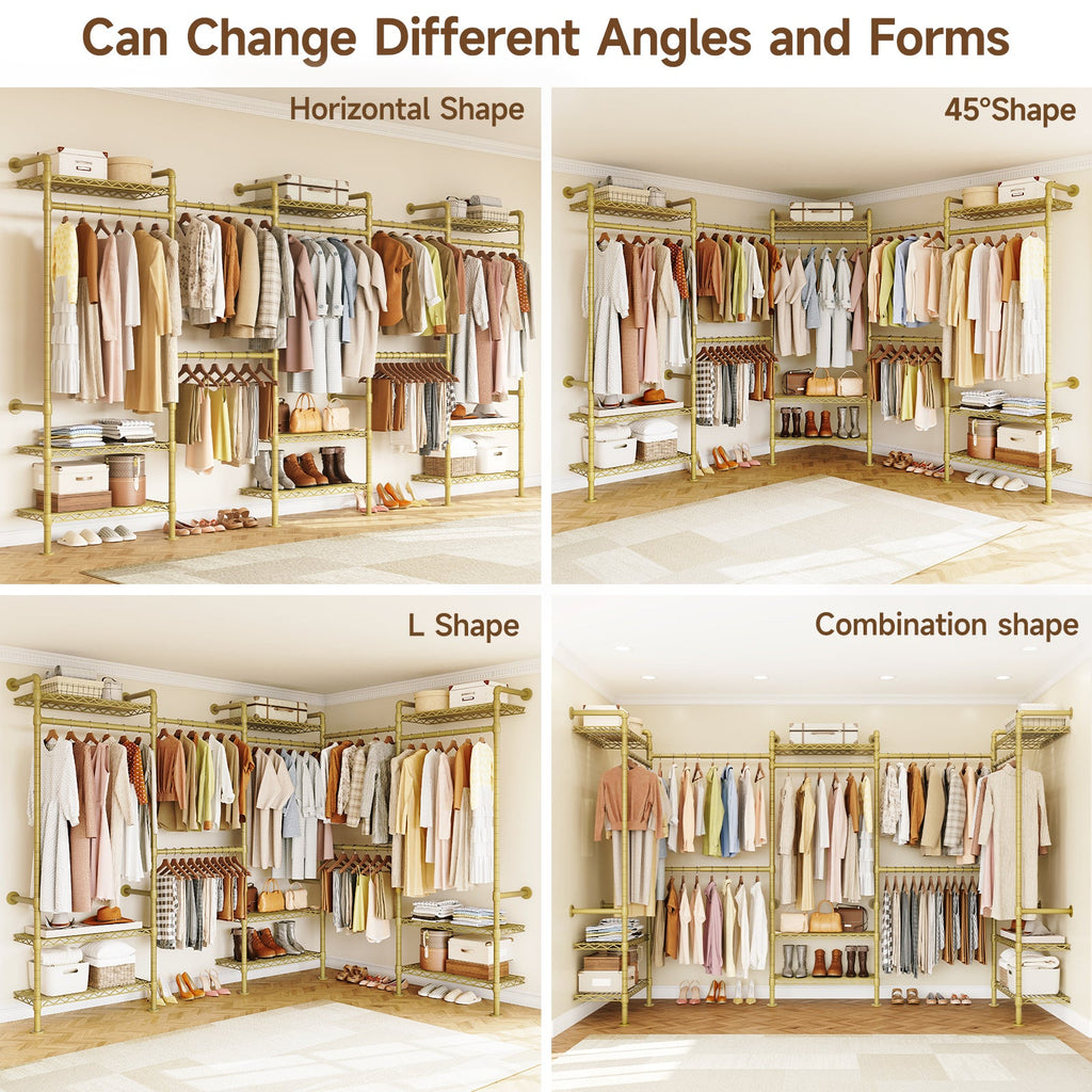 Wall Mounted Closet System with 4 Rods and 9 Shelves