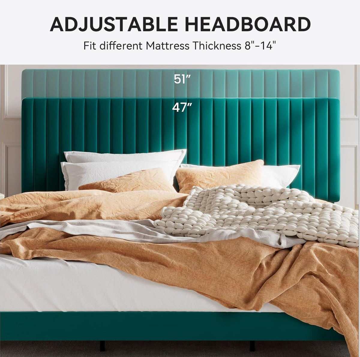 Velvet Wingback Platform Bed, No Box Spring Needed