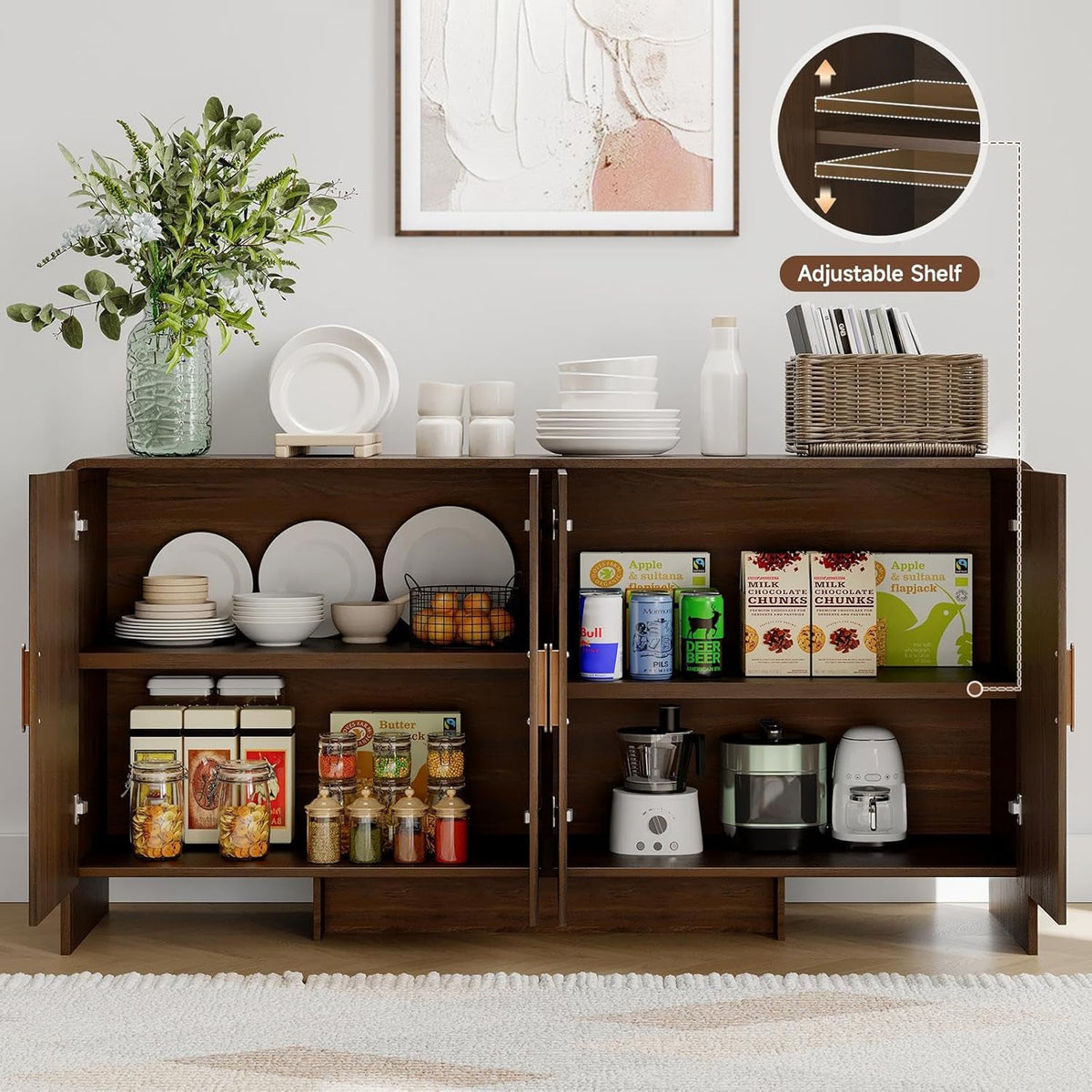 60 in Farmhouse Buffet Sideboard with 4 Doors