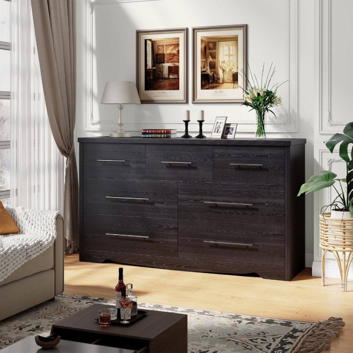 55 Inch 7 Drawer Dresser with Metal Handles