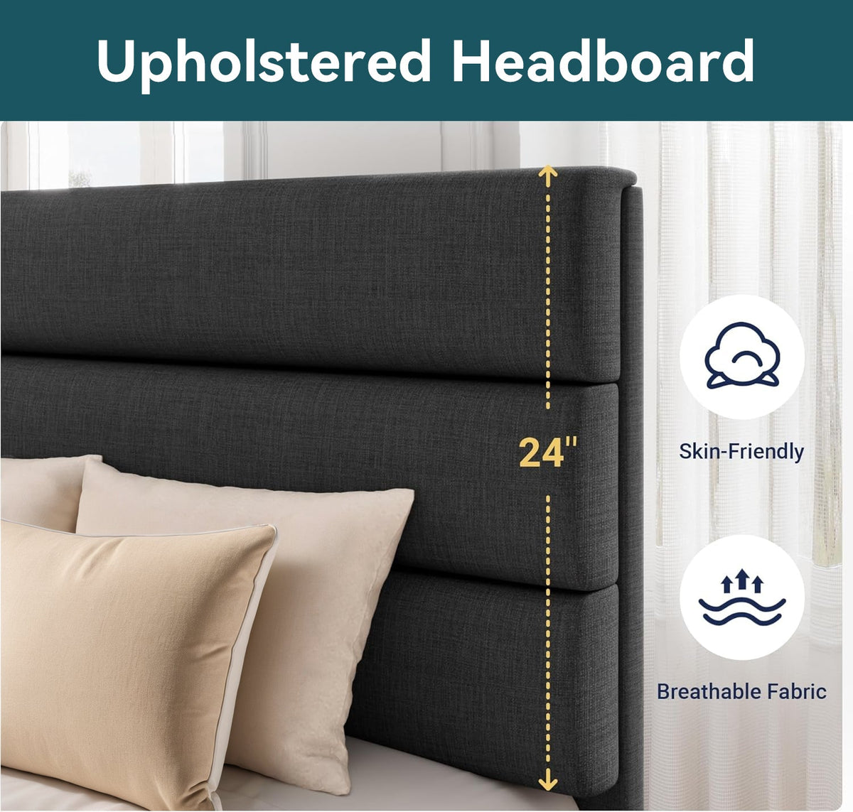 Twin Upholstered Platform Bed with Fabric Headboard