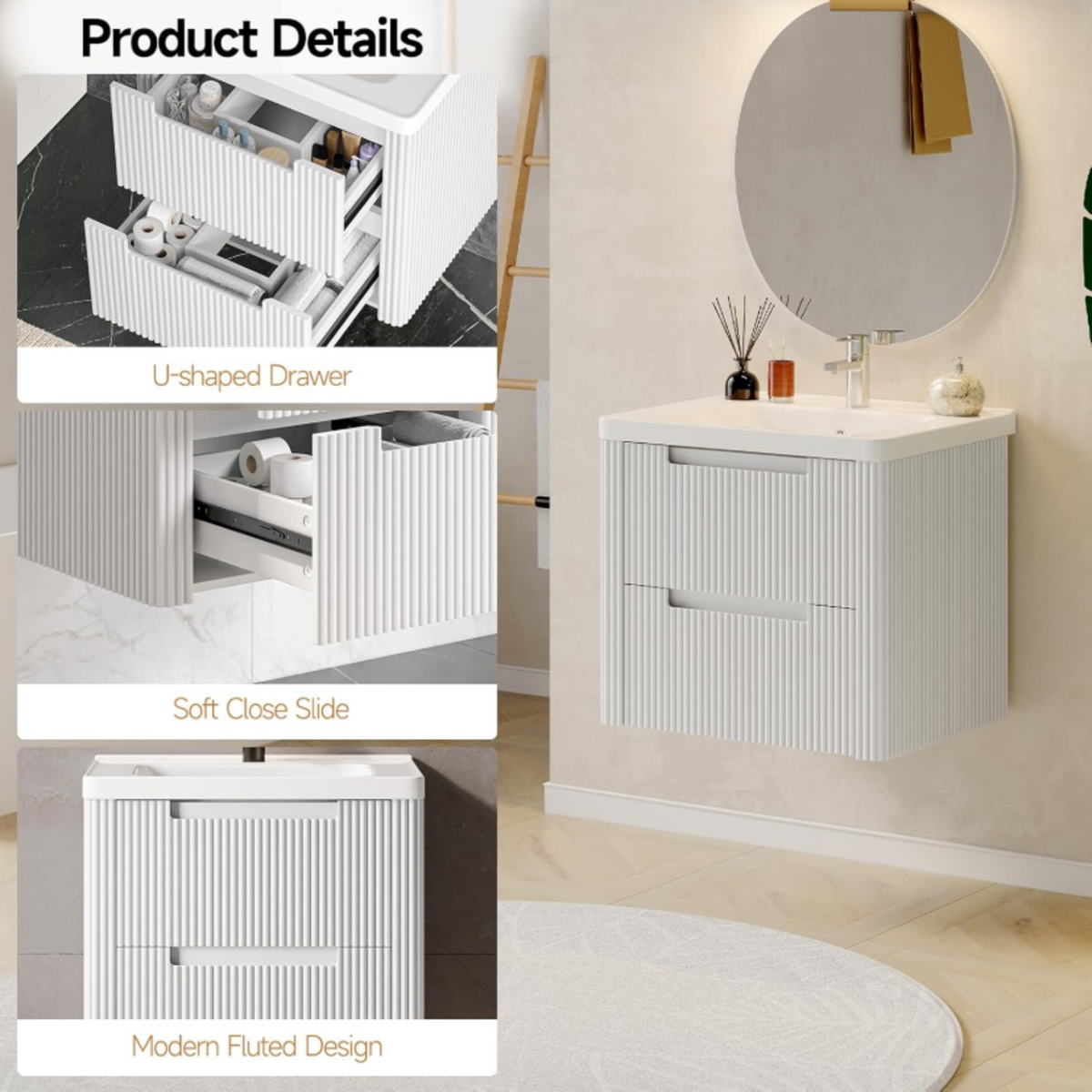 24-Inch Small Floating Bathroom Vanity with Sink