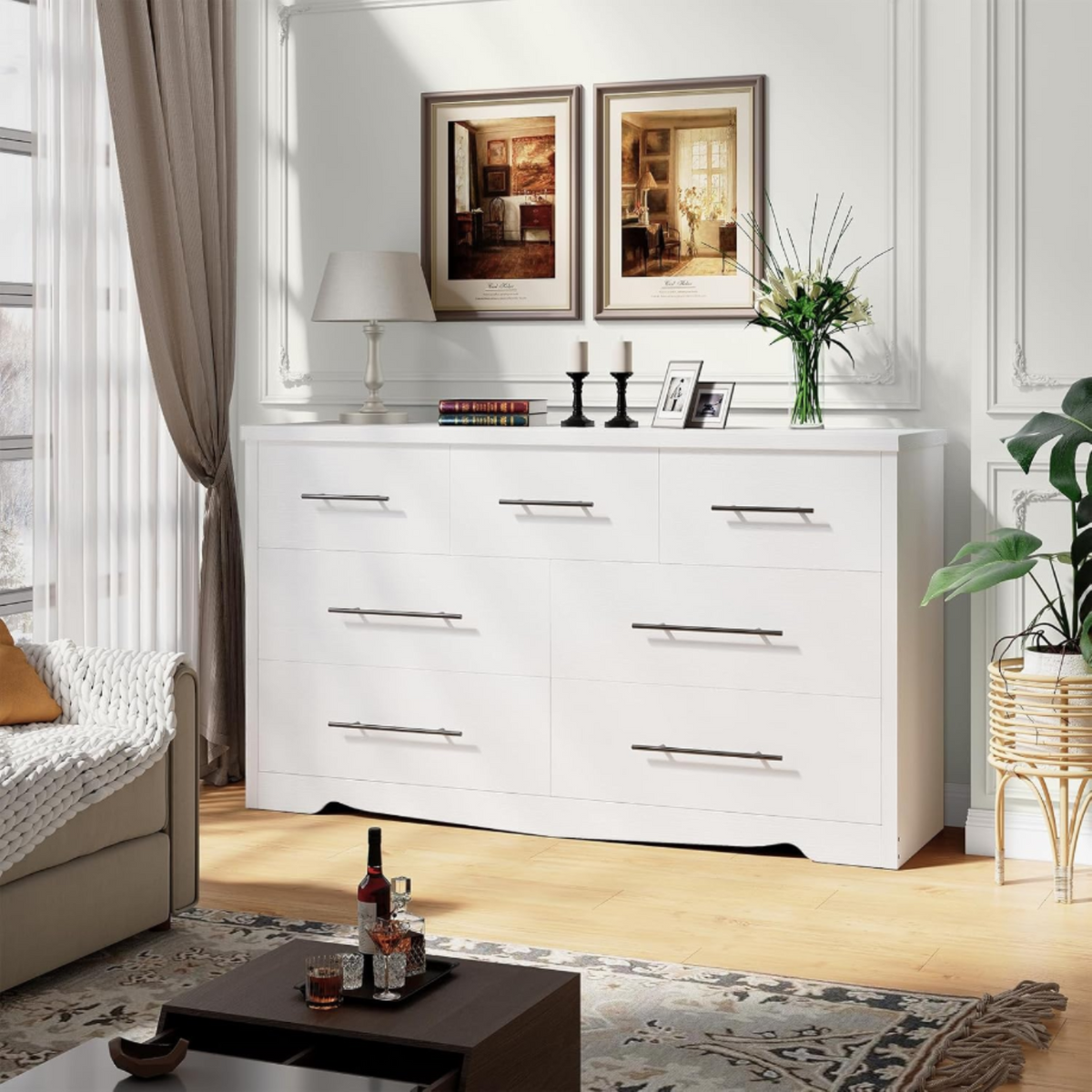 55 Inch 7 Drawer Dresser with Metal Handles