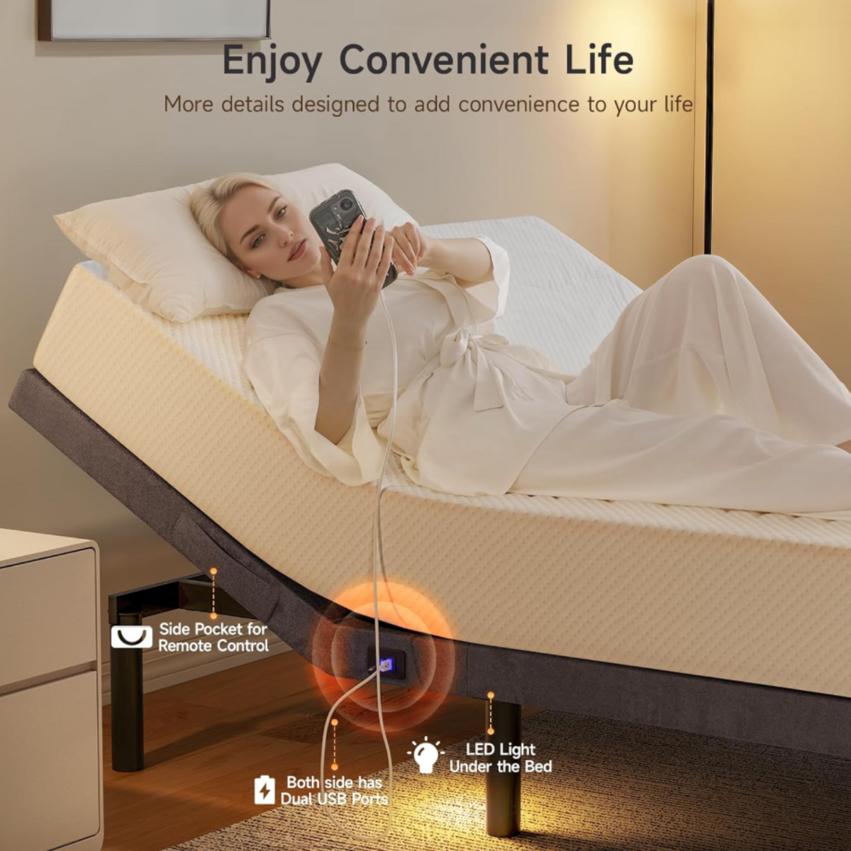 Adjustable Bed Frame with Wireless Remote and Massage