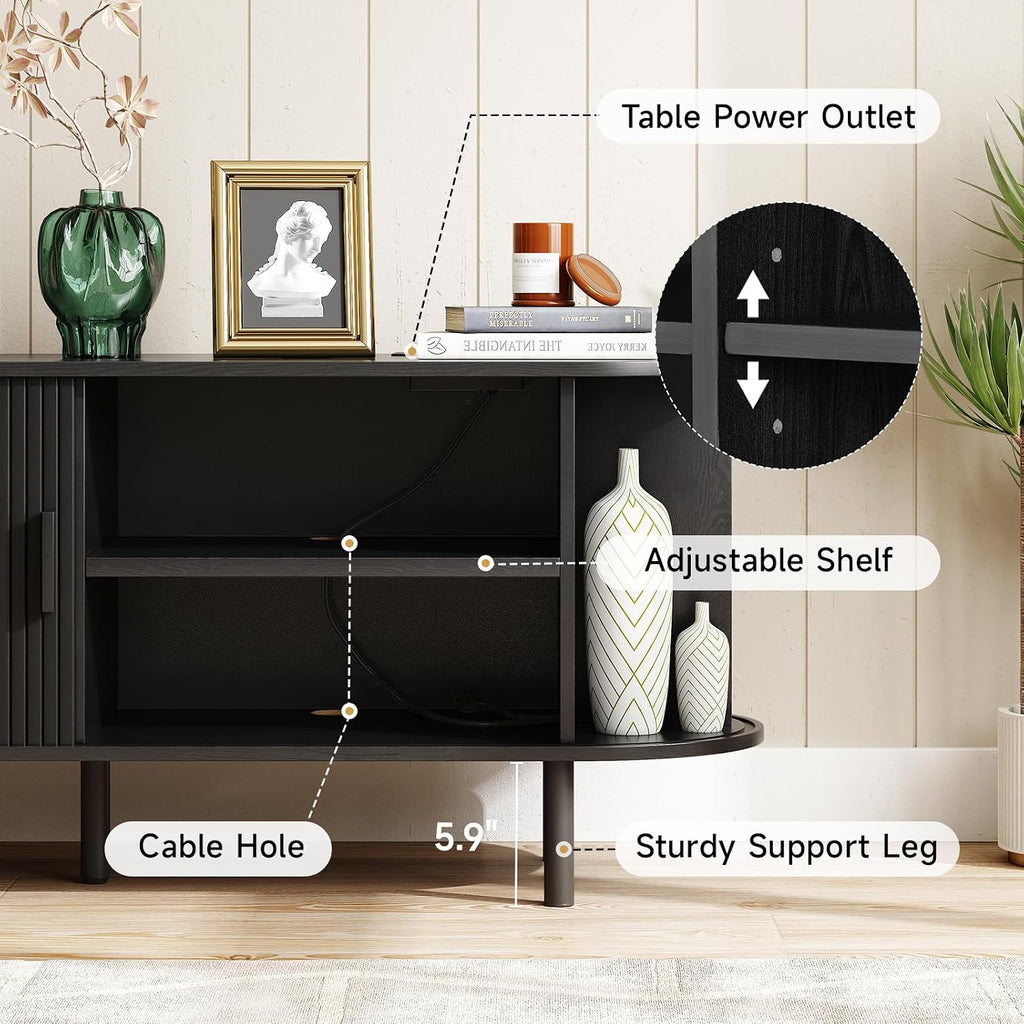 70 Inch TV Stand with Sliding Doors and Power Outlet