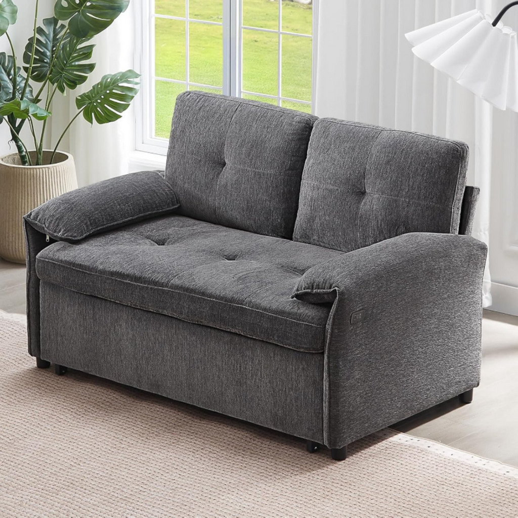 3-in-1 Convertible Chenille Sofa Bed with USB