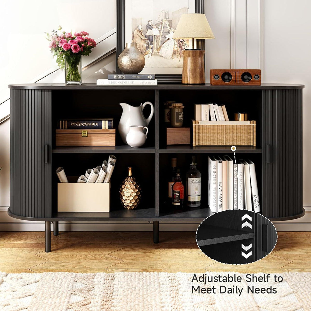 55 Inch Sideboard Buffet with Tambour Door