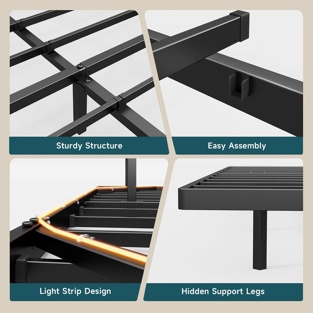 Floating Metal Platform Bed Frame with LED Lights