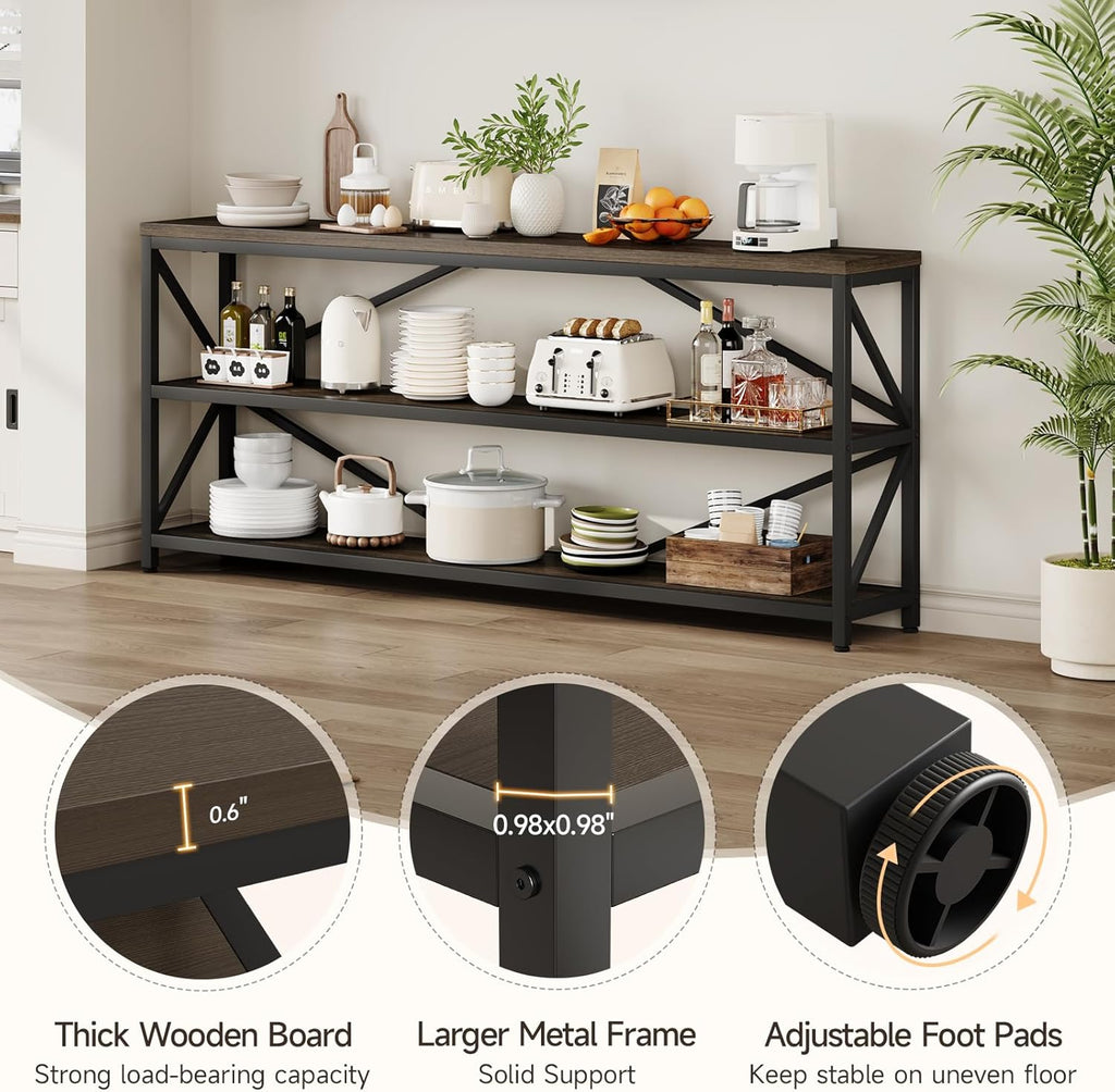 70.8 Inch Industrial Console Table with 3-Tier Shelf