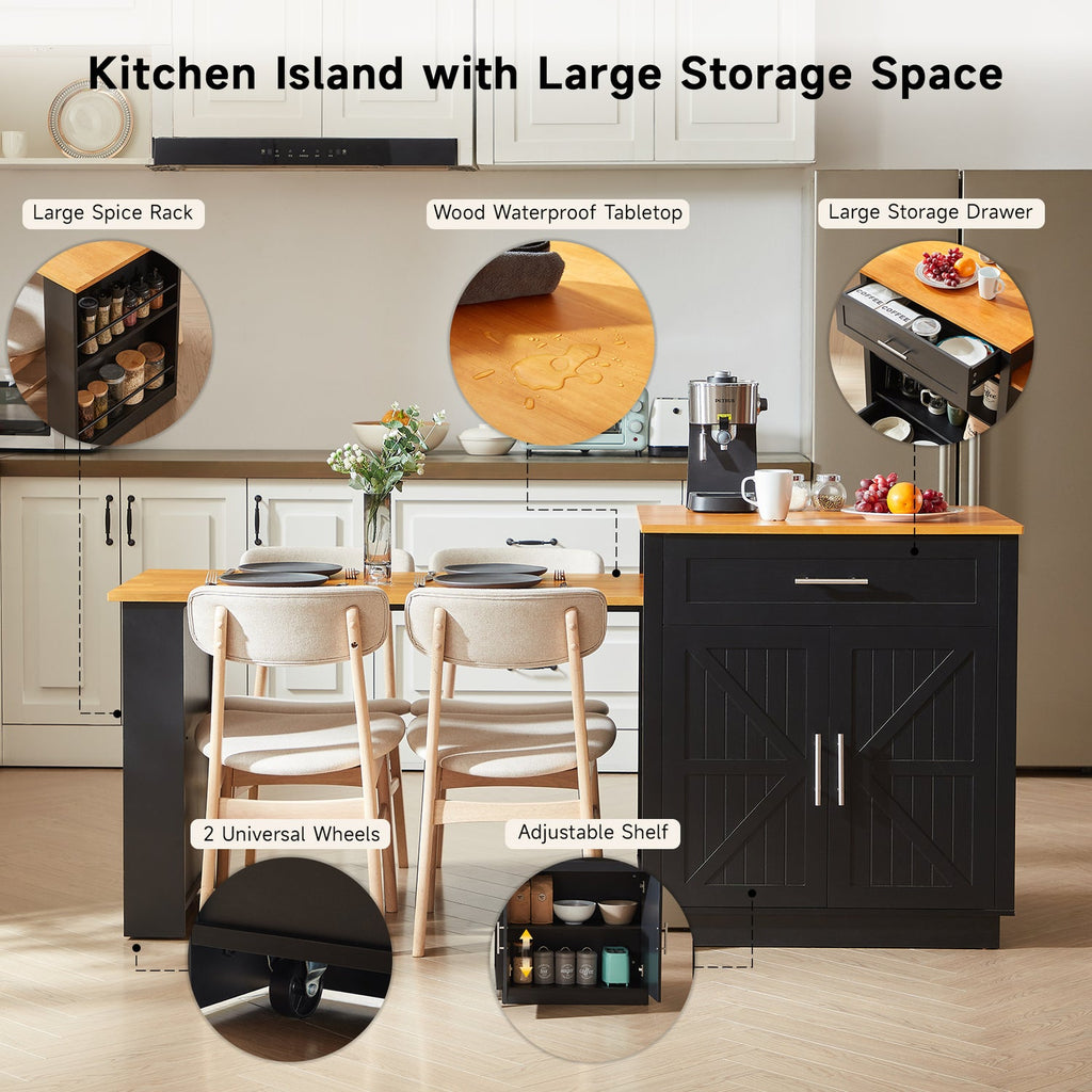 Kitchen Island with Extendable Table and Power Outlet