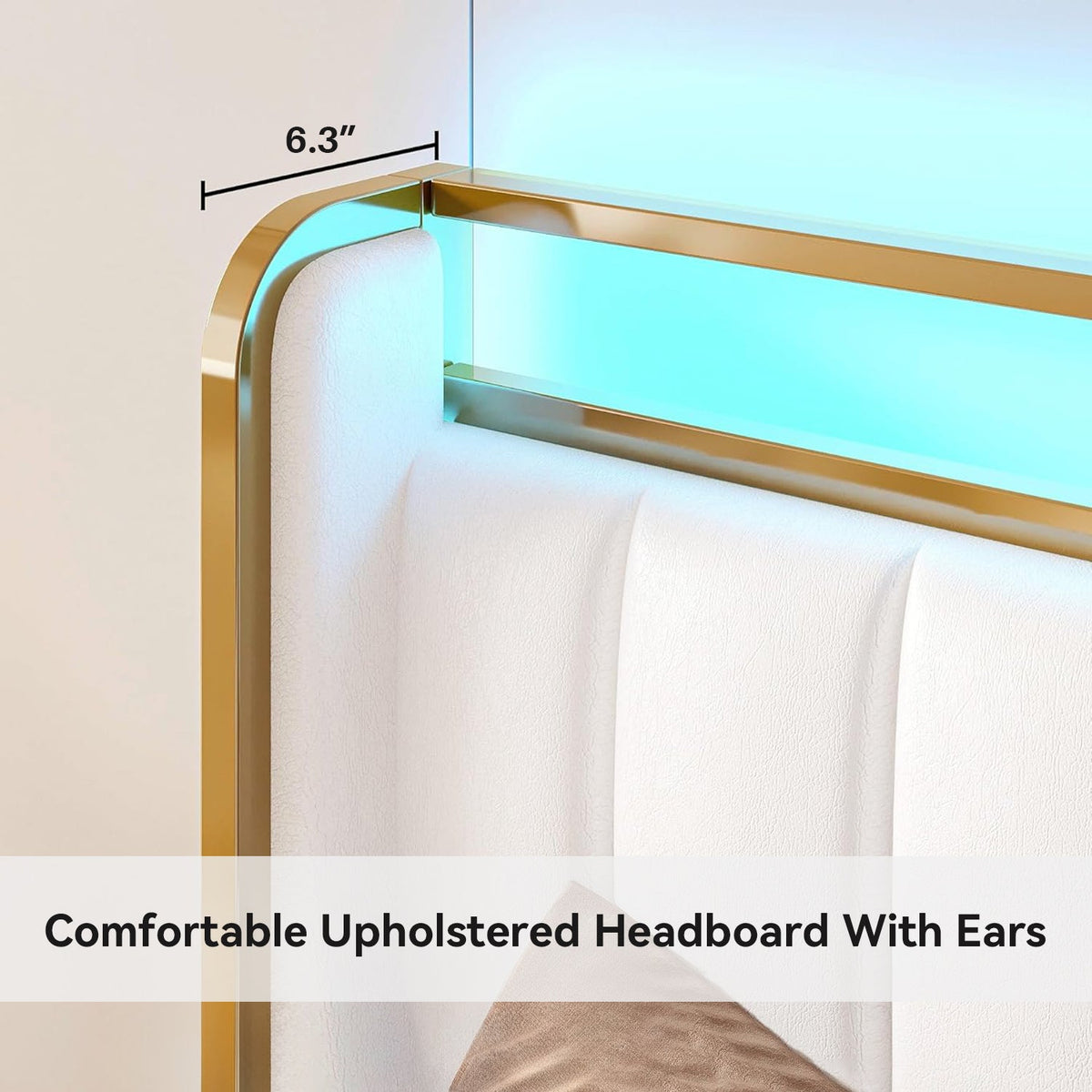 Upholstered Bed Frame with RGB Light and Drawers