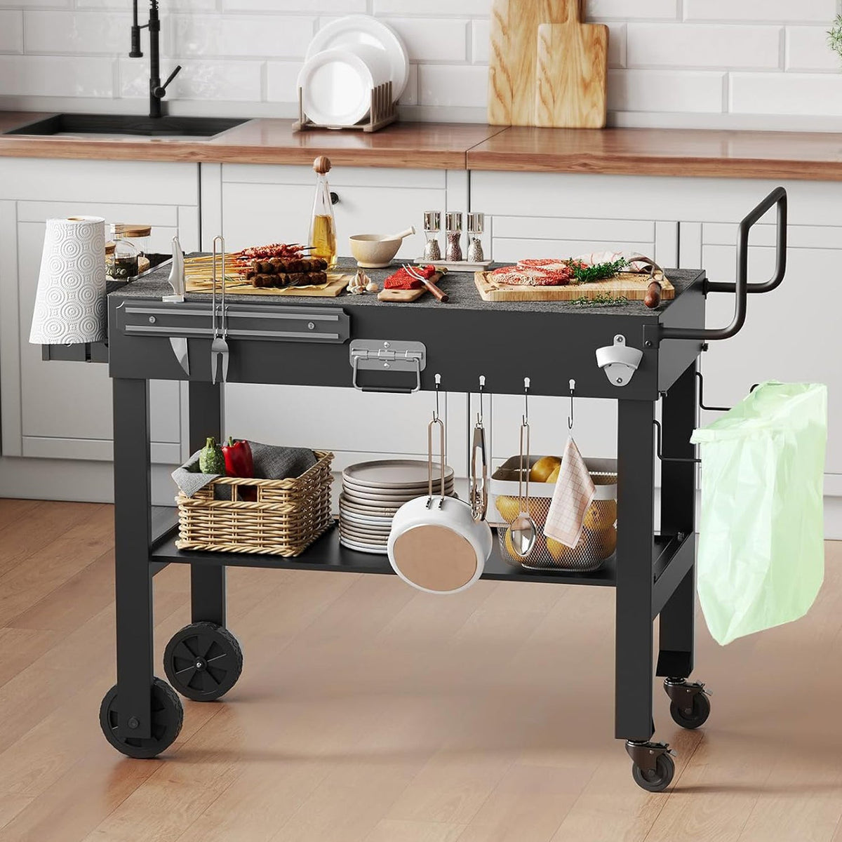 Foldable Grill Cart with Locking Wheels