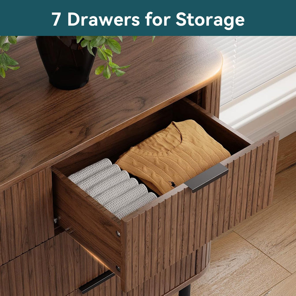 7-Drawer 60-Inch Fluted Dresser with Metal Handles
