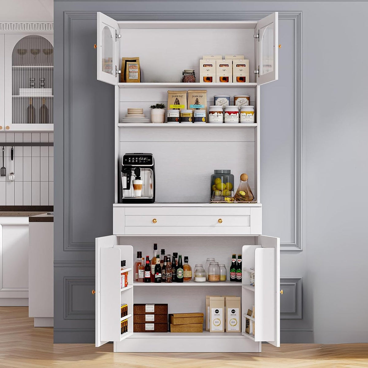 71 Inch Kitchen Pantry Cabinet with Microwave Shelf