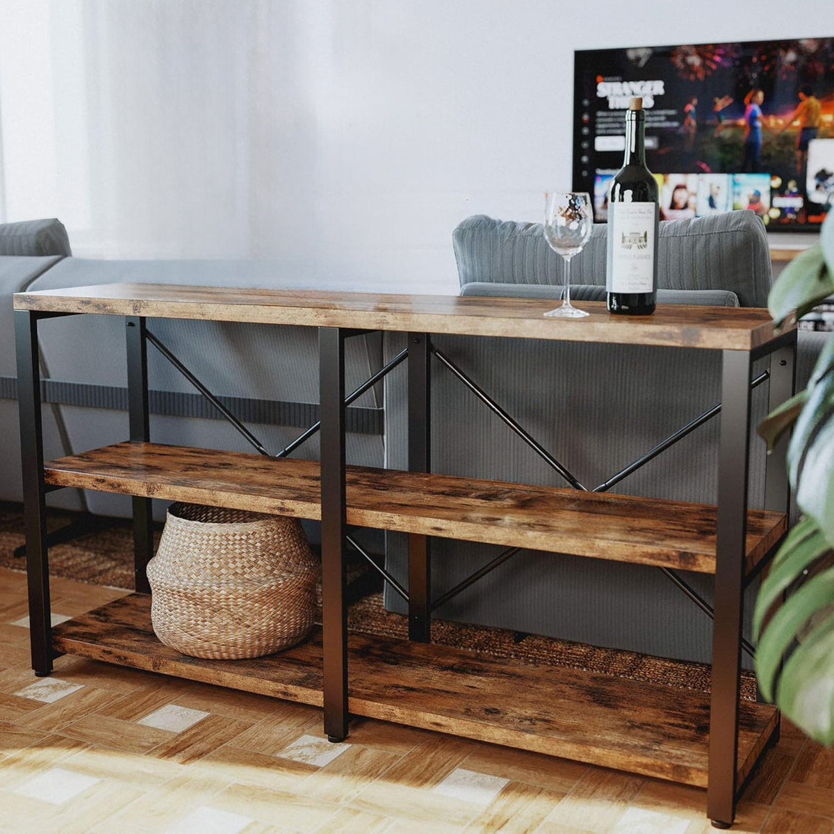 55 Inch Industrial 3-Tier Console Table and TV Stand