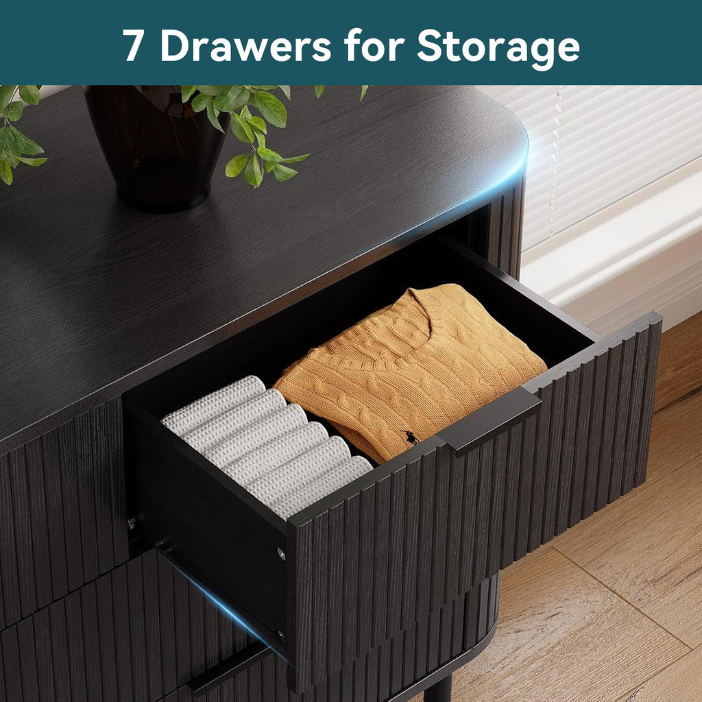 7-Drawer 60-Inch Fluted Dresser with Metal Handles
