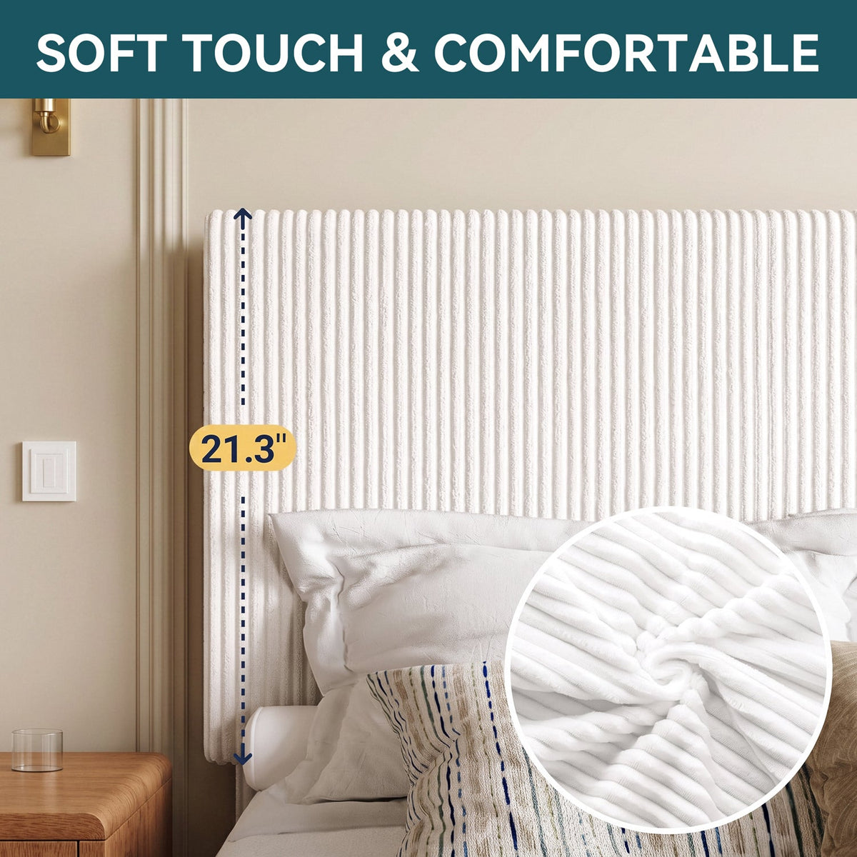Corduroy Platform Bed Frame with Channel Tufted Headboard