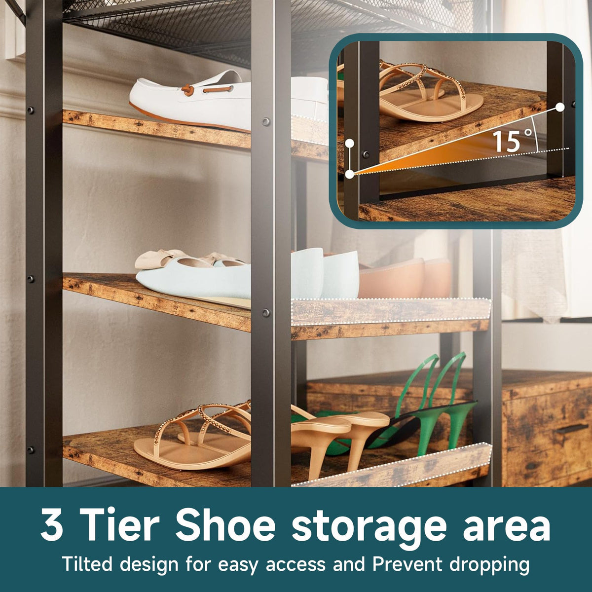 Garment Rack with Hanging Rods, Shelves and Drawer