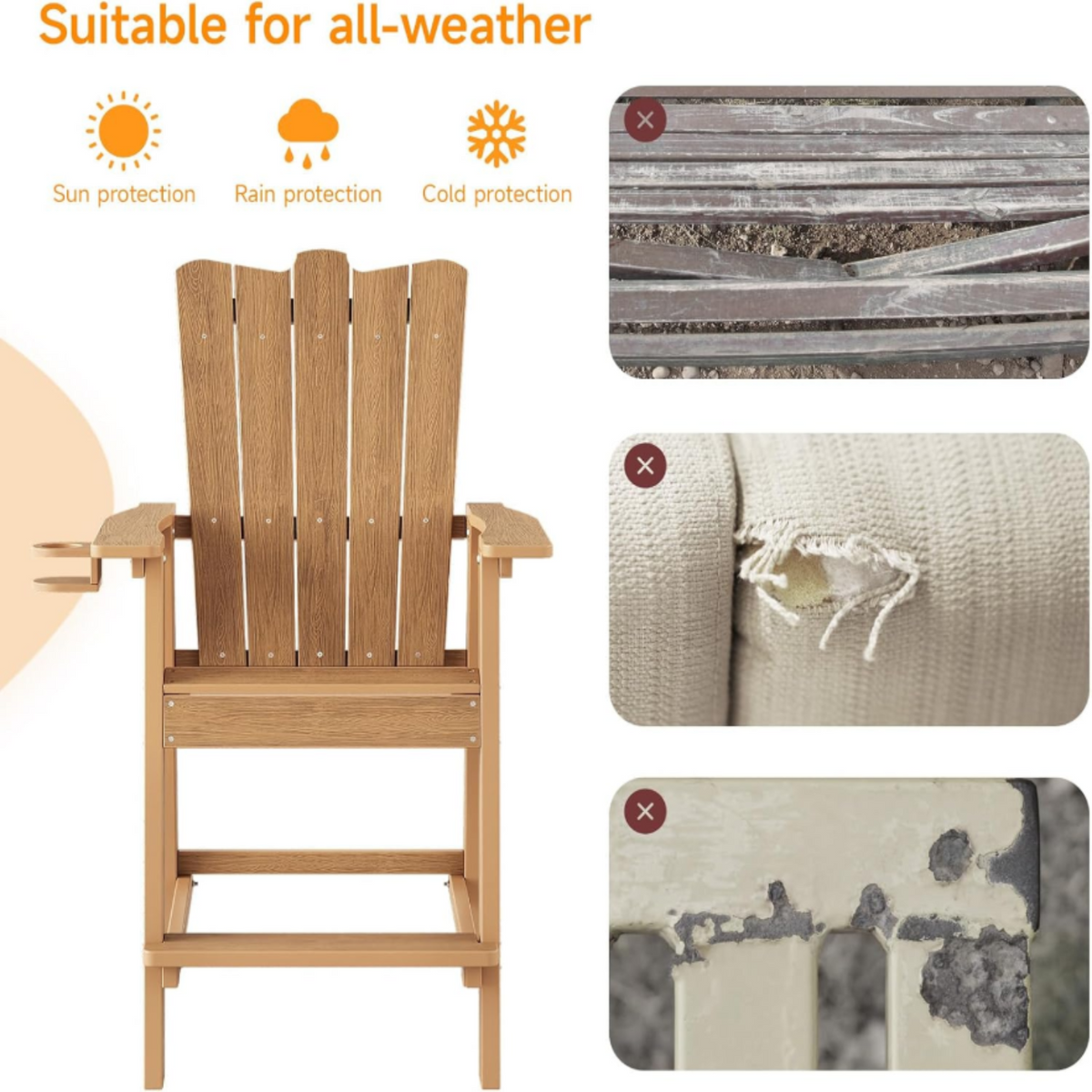 2-Piece Tall Adirondack Balcony Chair Set