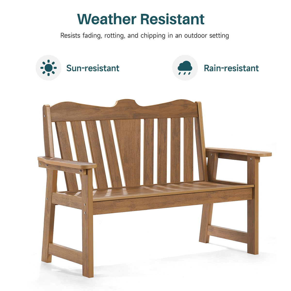 Weatherproof Patio Garden Bench with Wide Armrests