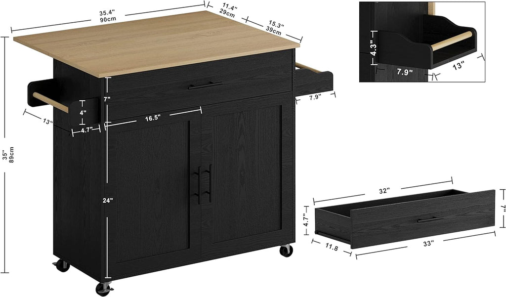 Rolling Kitchen Island with Drop Leaf and Towel Rack