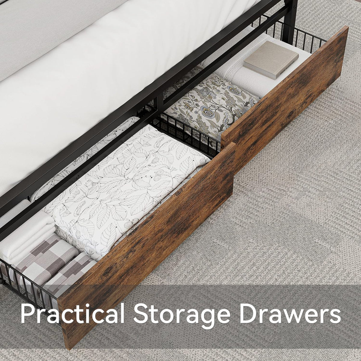 Storage Headboard Bed Frame with Charging Station