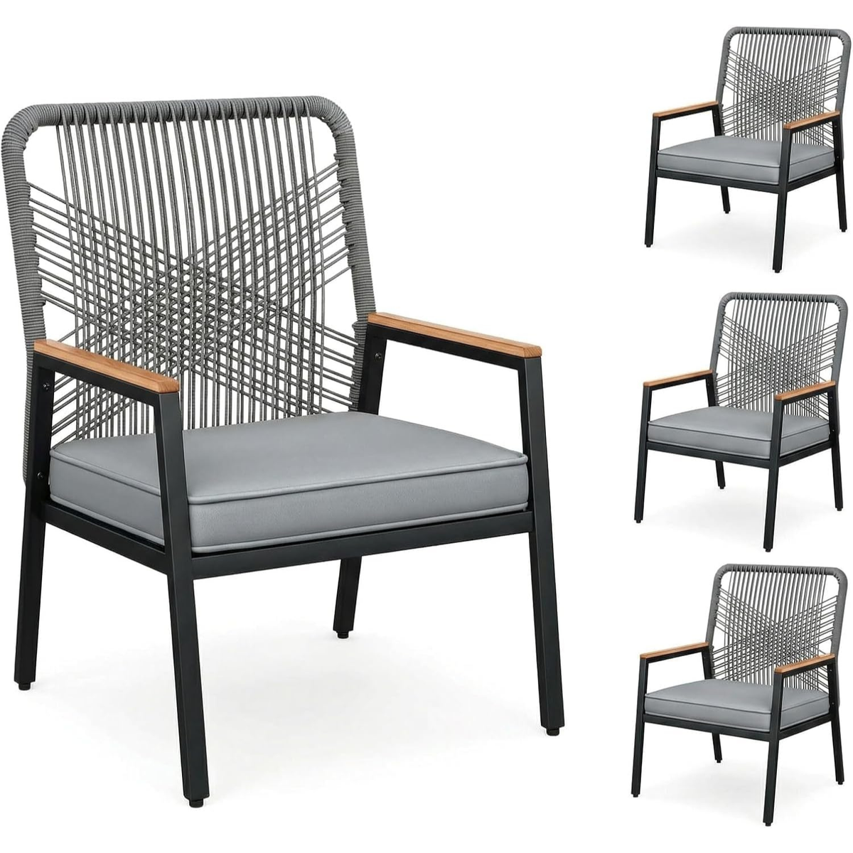 Outdoor PE Rattan Patio Chairs with Cushions, Set of 2-8