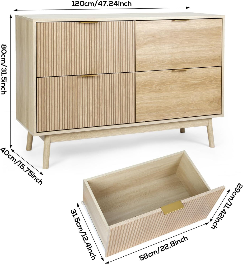4 Drawer Farmhouse Dresser with Wide Drawers