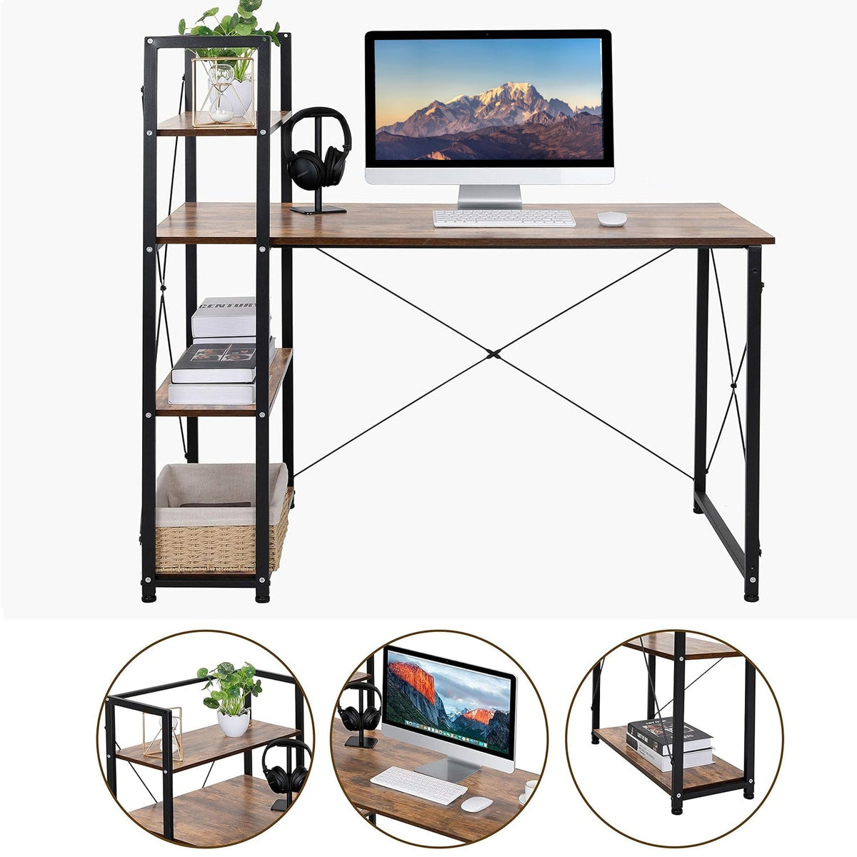 47 Inch Computer Desk with Reversible Bookshelf