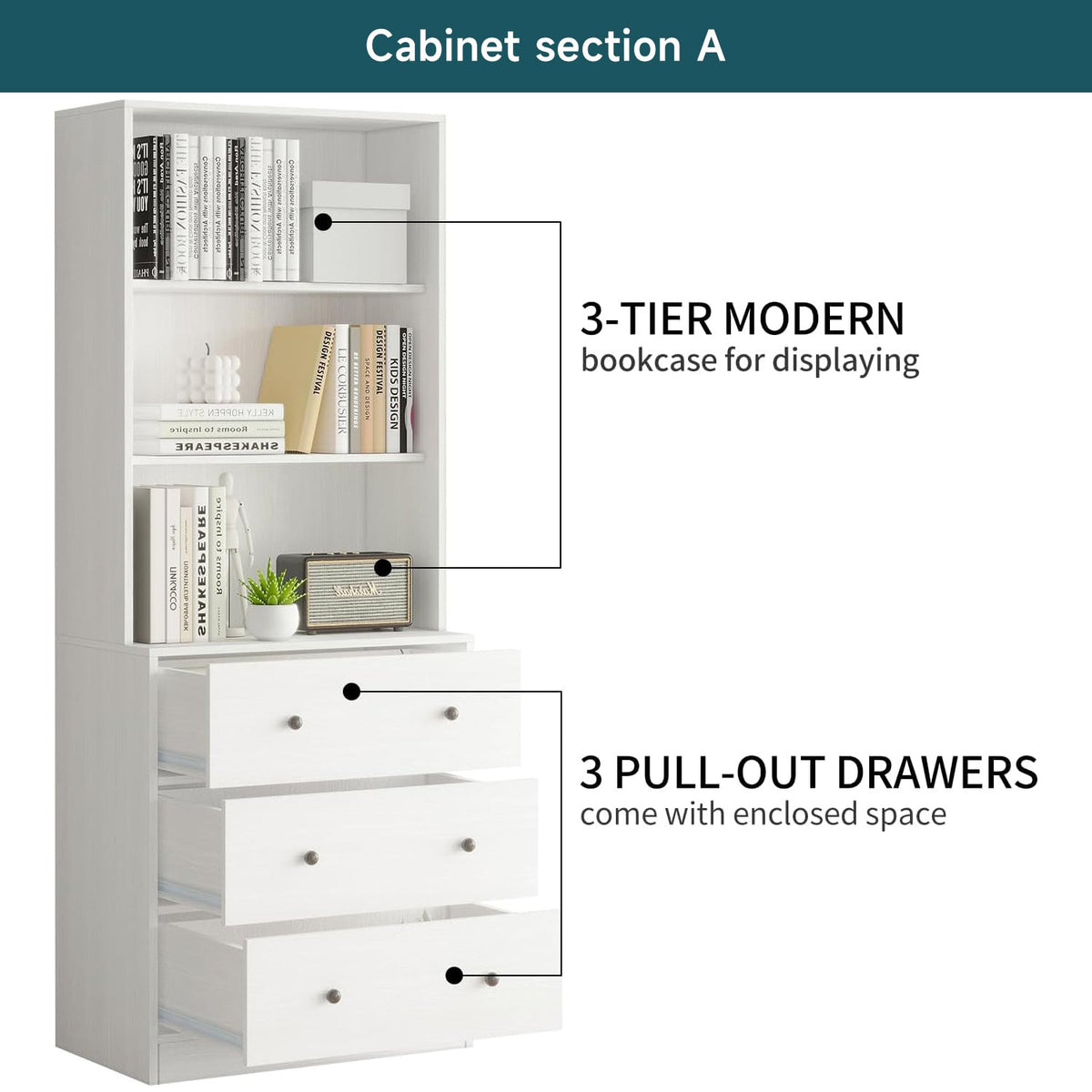 3-Piece 71" Bookcase Set with Glass Door Cabinets