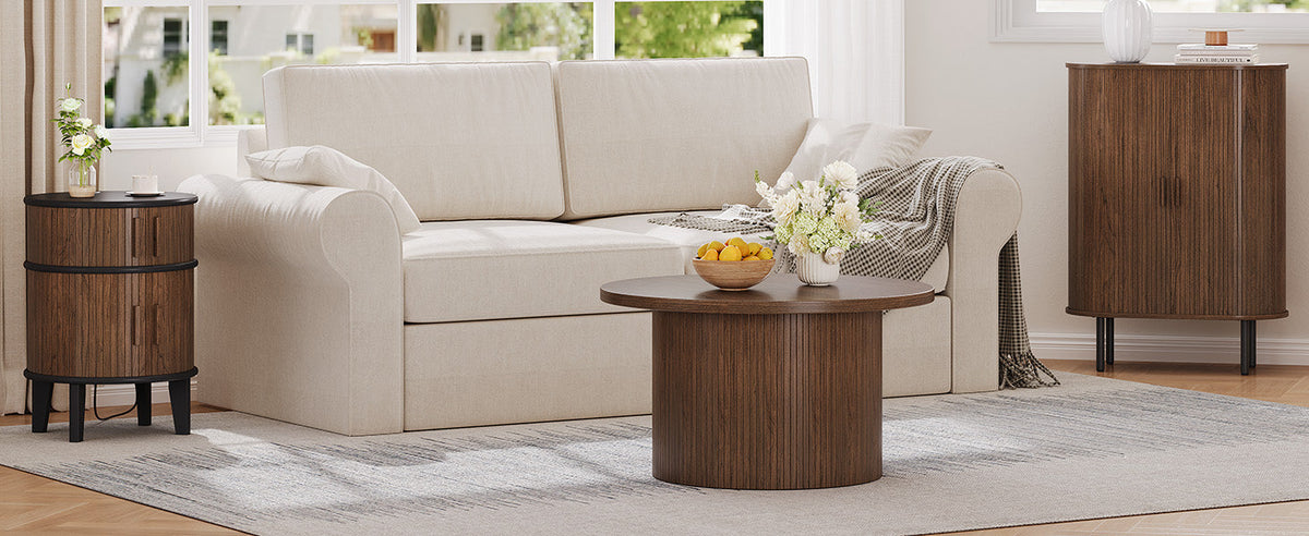 Round End Table Nightstand with Charging Station