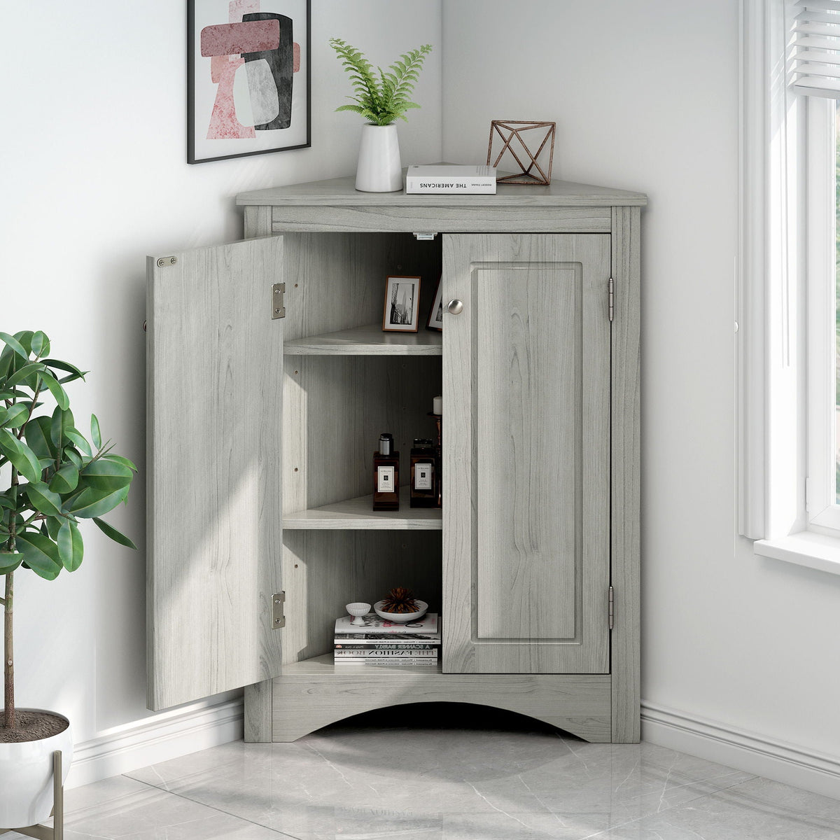 Triangle Bathroom Storage Cabinet, Adjustable Shelves