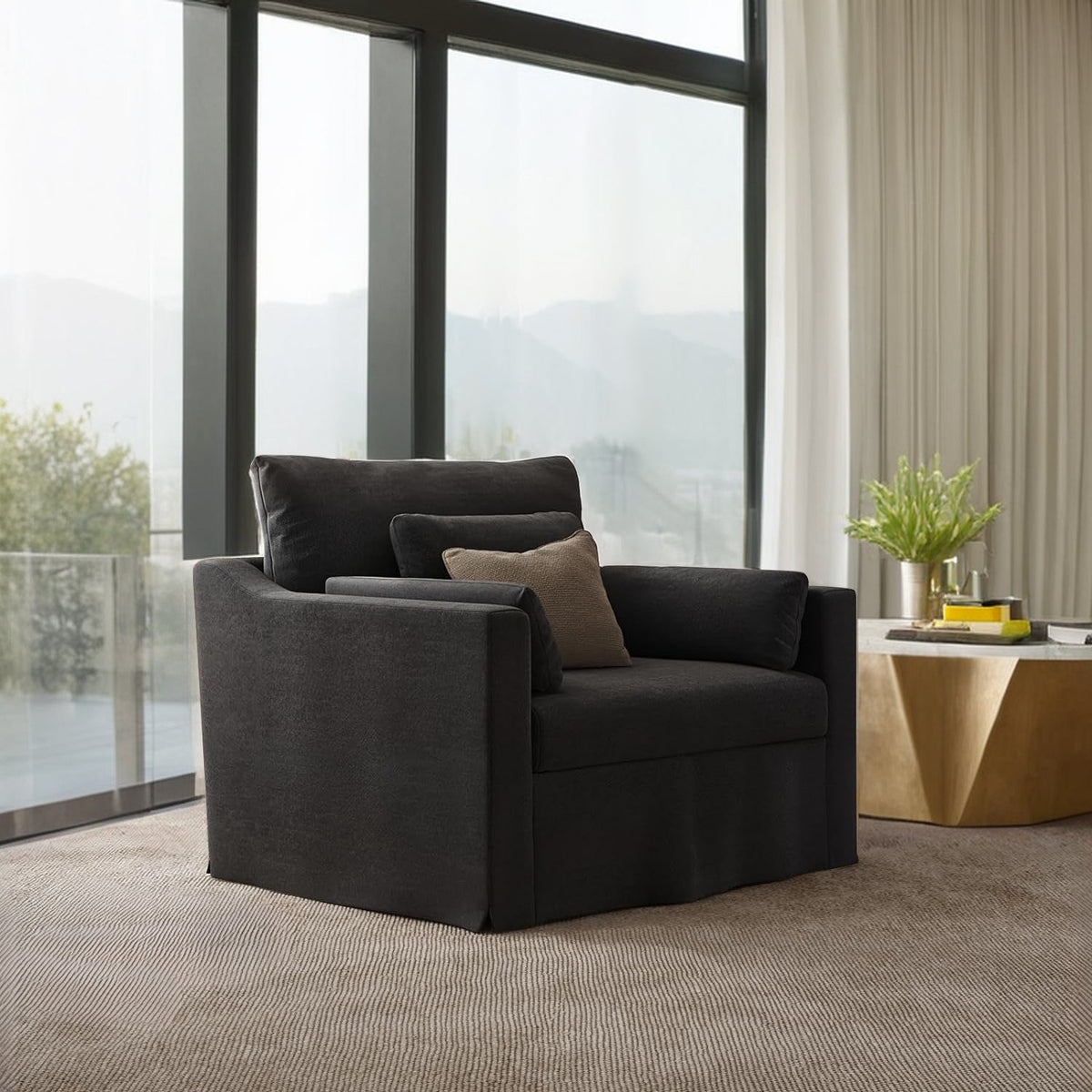 33 Inch Wide Coastal Armchair with Washable Slipcover