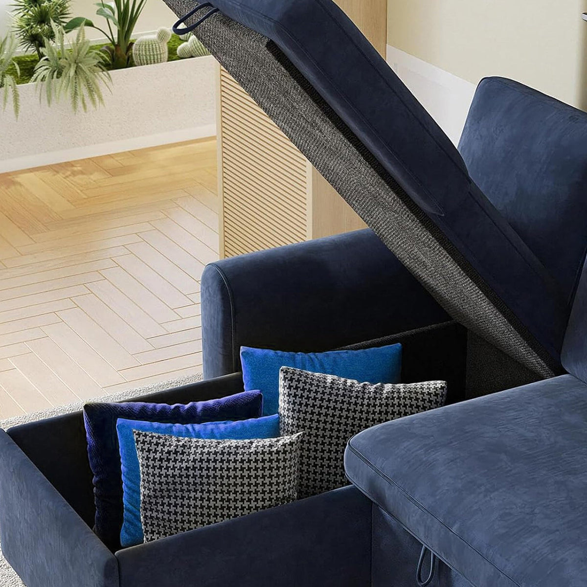 L-Shaped Sleeper Sofa with Storage Chaise and Pull-Out Bed
