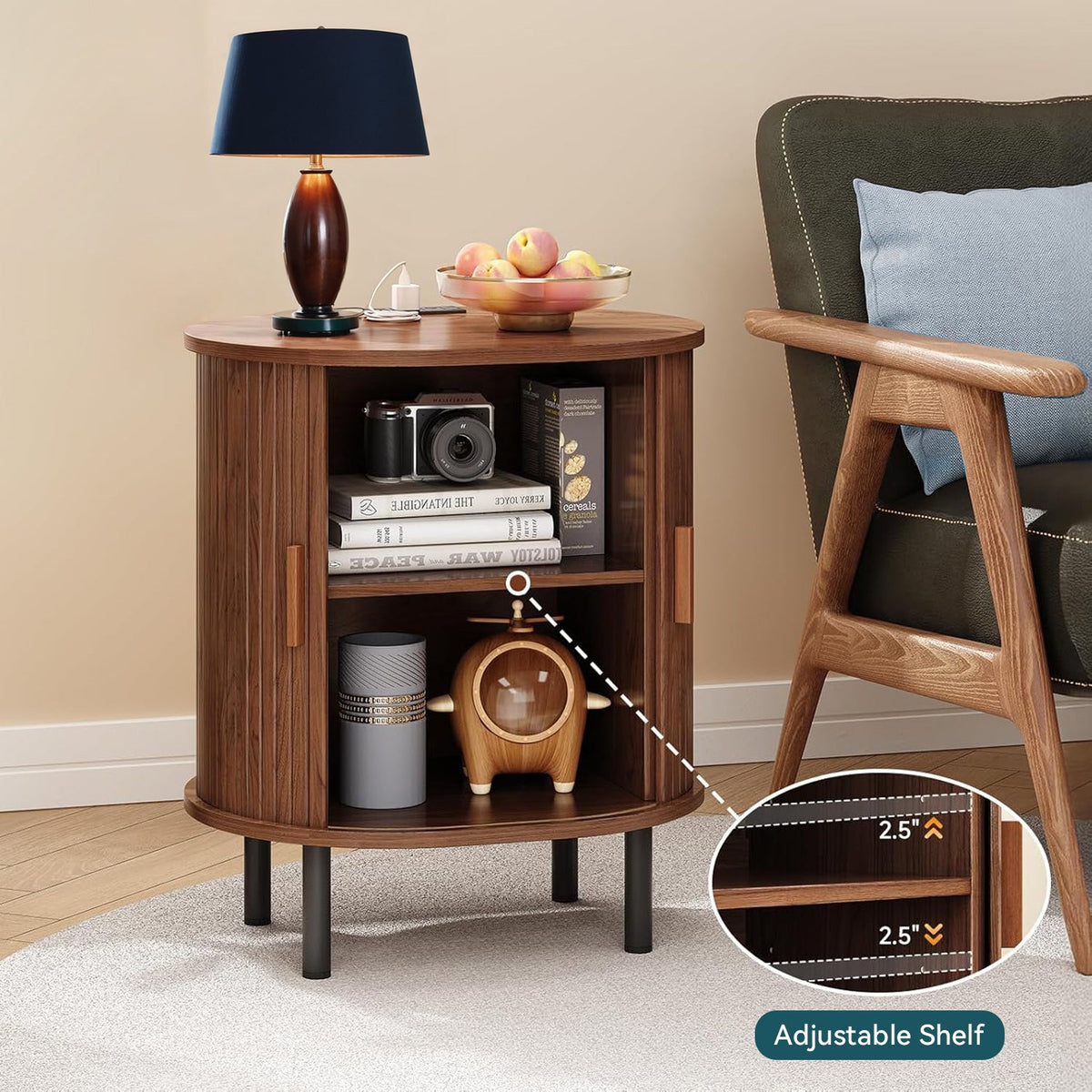Side Table Nightstand with Charging Station
