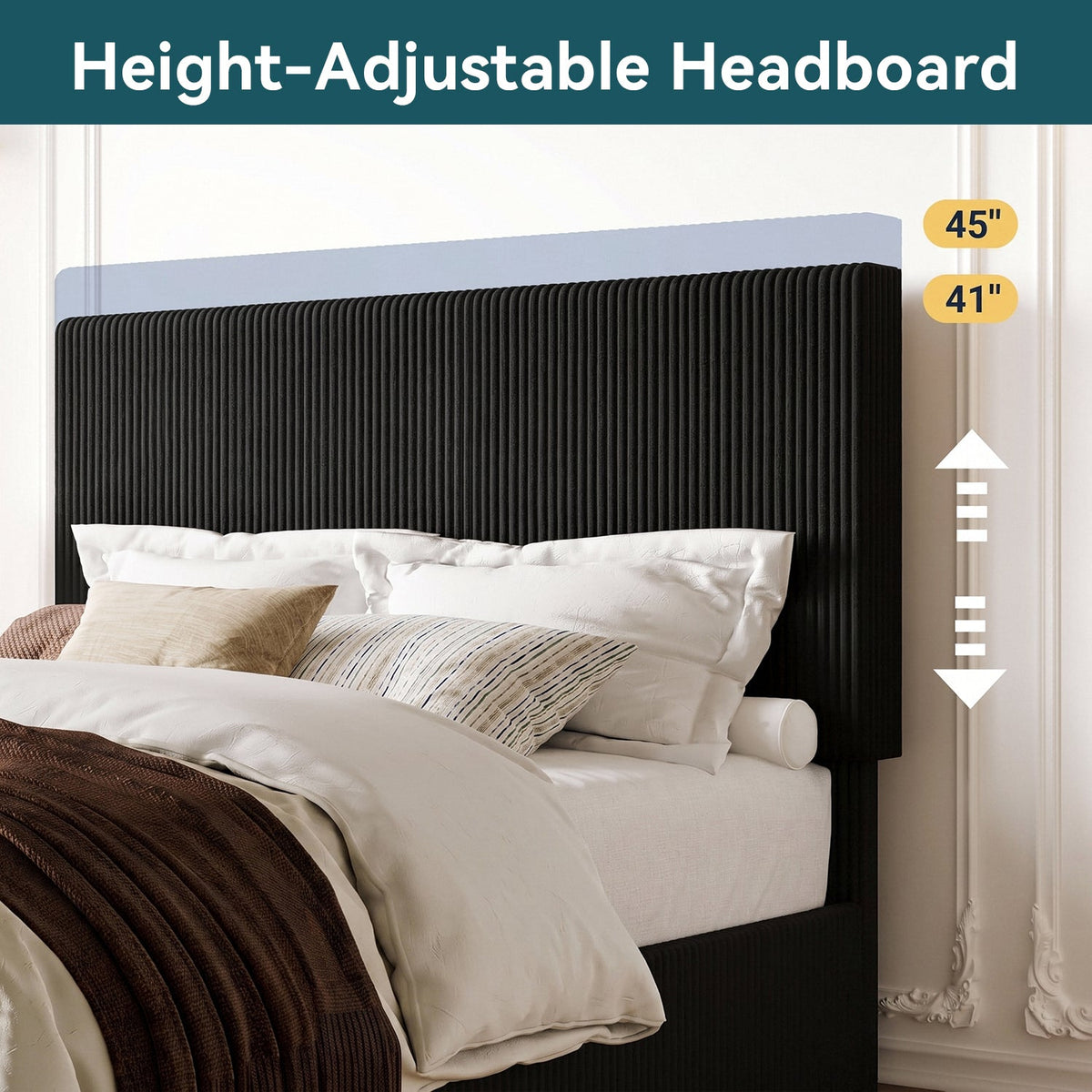 Corduroy Platform Bed Frame with Channel Tufted Headboard