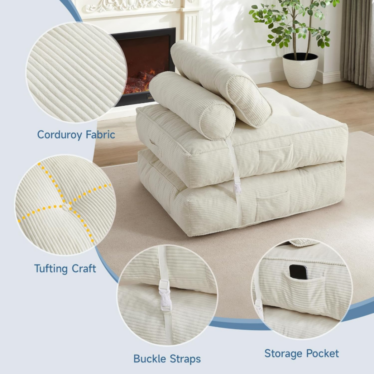 Convertible Folding Corduroy Sofa Bed Sleeper Chair