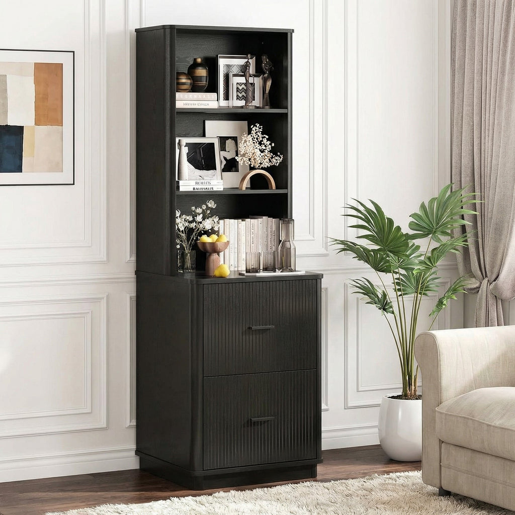 71 in Tall Fluted Bookcase with File Drawers