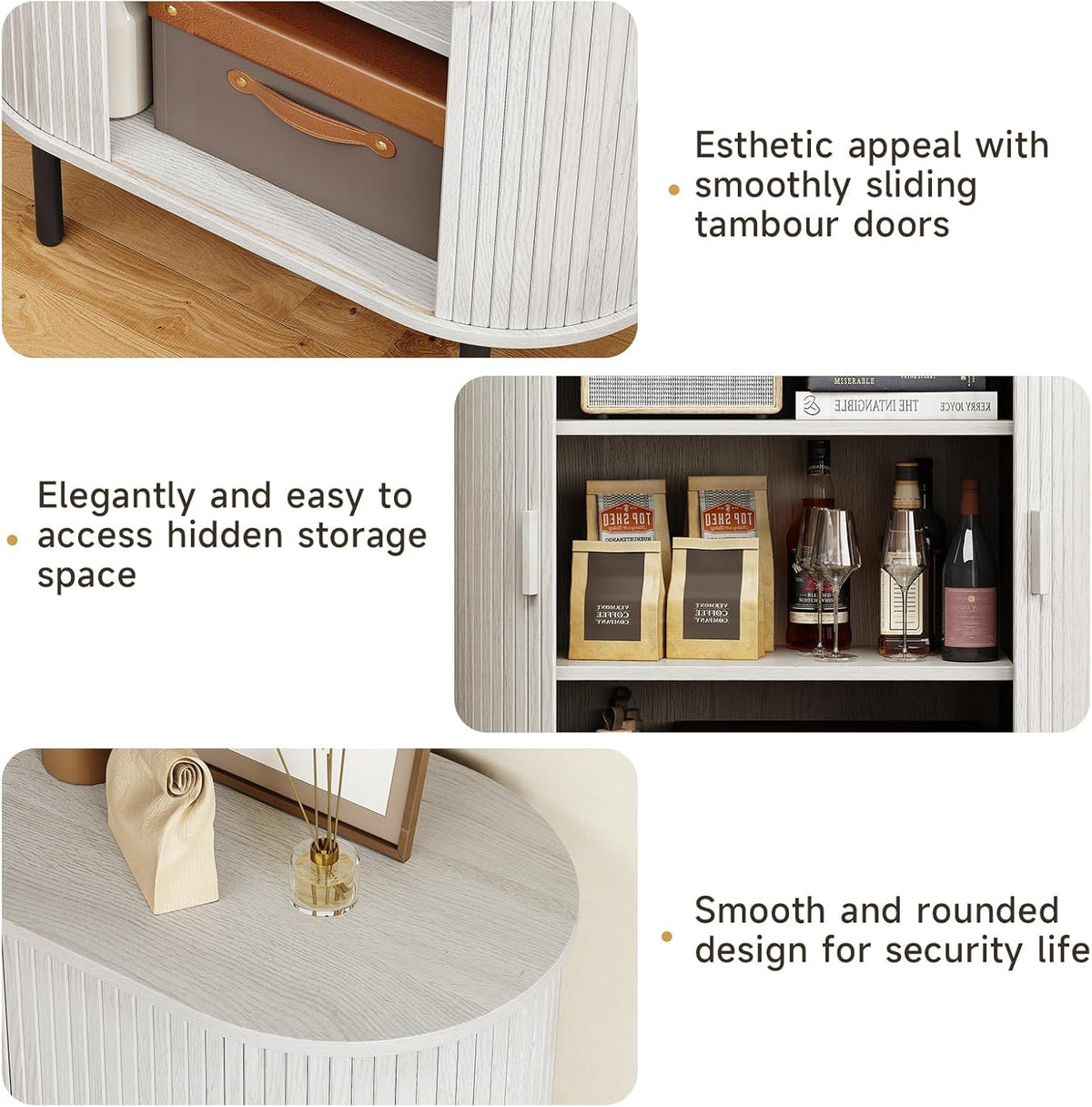 44" Modern High Sideboard Cabinet with Sliding Door