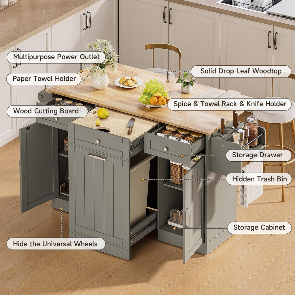 61 Inch Rolling Kitchen Island with Cutting Board